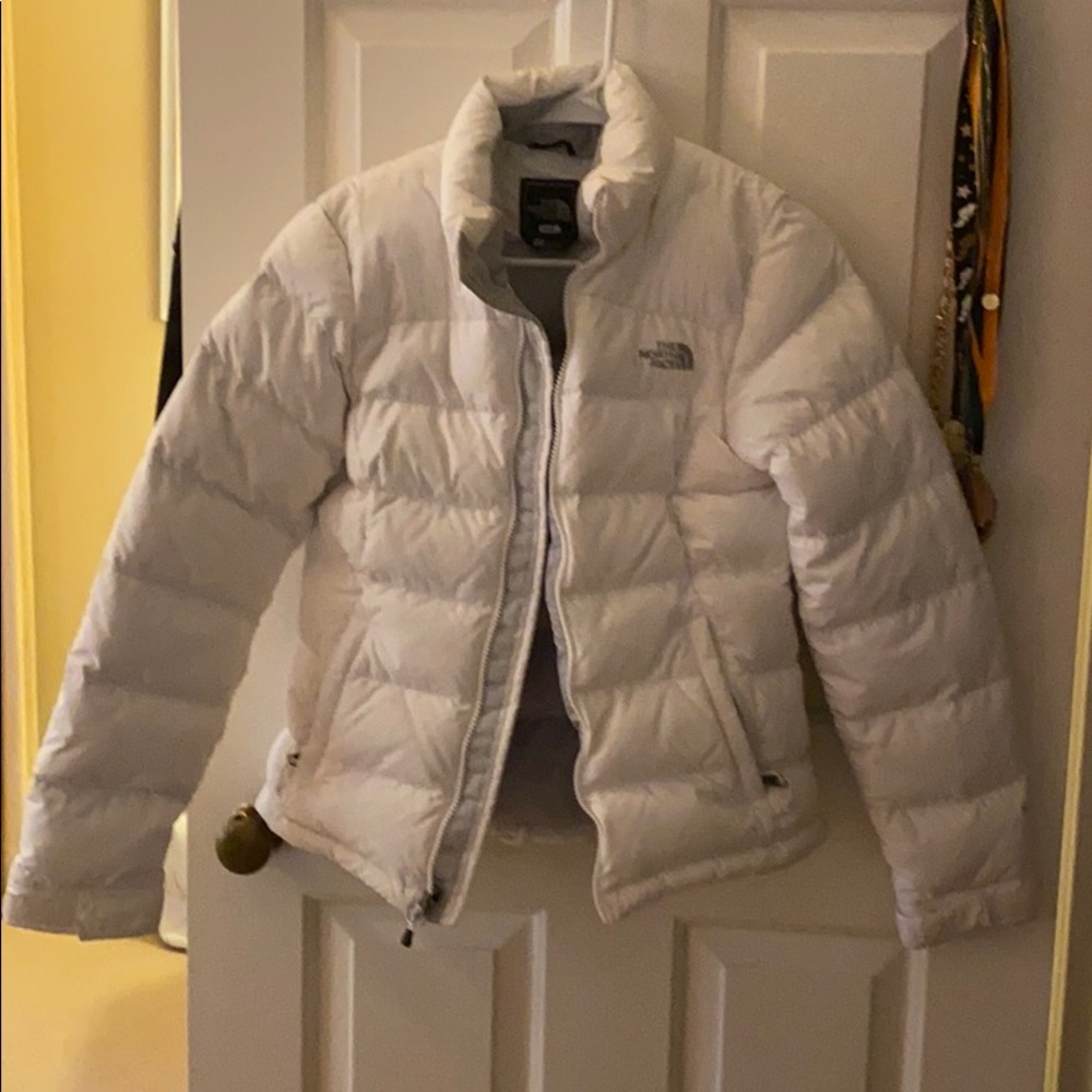 White puffer coat north face
